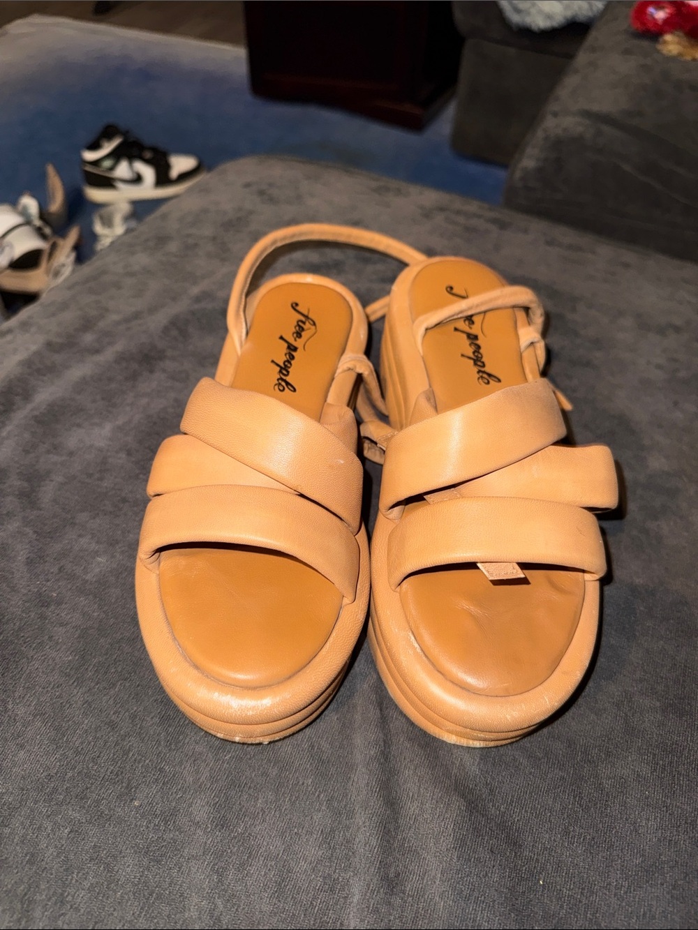 Free People Peachy Tan Padded Strap Platform Sandals